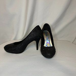 Black Sparkly Heels - Silver Slipper Brand